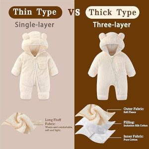 Mono con diseño de oso para recién nacido, con manoplas plegables y calcetines, de forro polar, para invierno, con capucha, para niñas y niños
