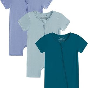 Manga Corta para Bebés Niños y Niñas Pijama Unisex para Bebé sin Pies con Cremallera Frontal de Viscosa de 2 Vías 3 Piezas 0-24 Meses