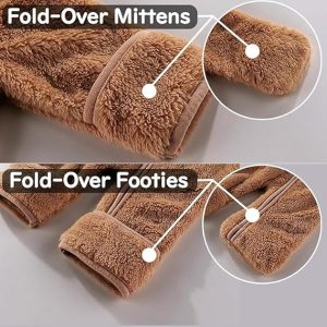 Mono con diseño de oso para recién nacido, con manoplas plegables y calcetines, de forro polar, para invierno, con capucha, para niñas y niños