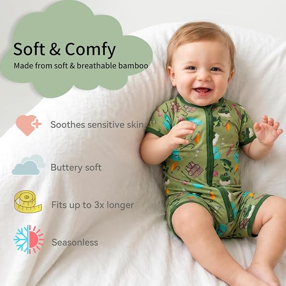 Pijama de viscosa de bambú para niños y niñas, mameluco con cremallera de 2 vías, manga corta, YKK, para bebés prematuros y recién nacidos de 0 a 24 meses - Imagen 3
