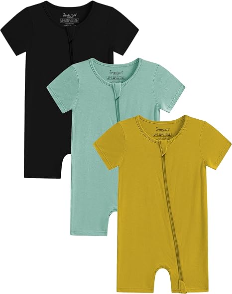 Manga Corta para Bebés Niños y Niñas Pijama Unisex para Bebé sin Pies con Cremallera Frontal de Viscosa de 2 Vías 3 Piezas 0-24 Meses - Imagen 6