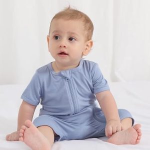 Manga Corta para Bebés Niños y Niñas Pijama Unisex para Bebé sin Pies con Cremallera Frontal de Viscosa de 2 Vías 3 Piezas 0-24 Meses