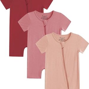 Manga Corta para Bebés Niños y Niñas Pijama Unisex para Bebé sin Pies con Cremallera Frontal de Viscosa de 2 Vías 3 Piezas 0-24 Meses