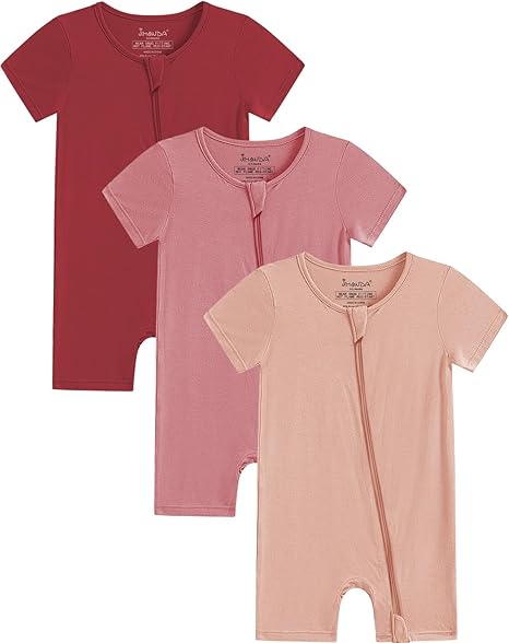 Manga Corta para Bebés Niños y Niñas Pijama Unisex para Bebé sin Pies con Cremallera Frontal de Viscosa de 2 Vías 3 Piezas 0-24 Meses