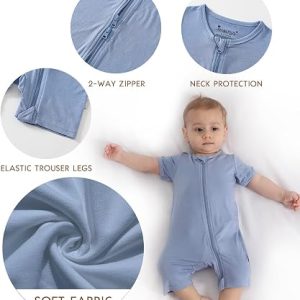 Manga Corta para Bebés Niños y Niñas Pijama Unisex para Bebé sin Pies con Cremallera Frontal de Viscosa de 2 Vías 3 Piezas 0-24 Meses