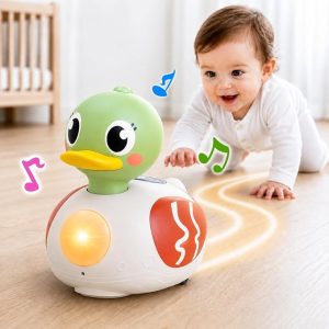 Juguete musical de pato para bebé, juguete para gatear con la boca abajo, pato musical para niños pequeños con sonido ligero de 6 a 12