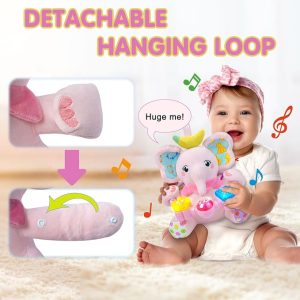 Ryotagift Animales de Peluche Juguetes de Elefante Musical Bilingüe para Bebé, Juguete de Aprendizaje Temprano para Infantes con Música con Luces y Crujido, Juguetes para Tiempo Boca Abajo para 0 3 6