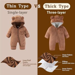 Mono con diseño de oso para recién nacido, con manoplas plegables y calcetines, de forro polar, para invierno, con capucha, para niñas y niños
