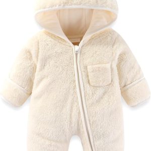 Mono con diseño de oso para recién nacido, con manoplas plegables y calcetines, de forro polar, para invierno, con capucha, para niñas y niños