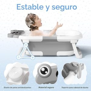 Bañera para bebé, bañera plegable para recién nacidos de 0 a 24 meses con cojín suave y termómetro