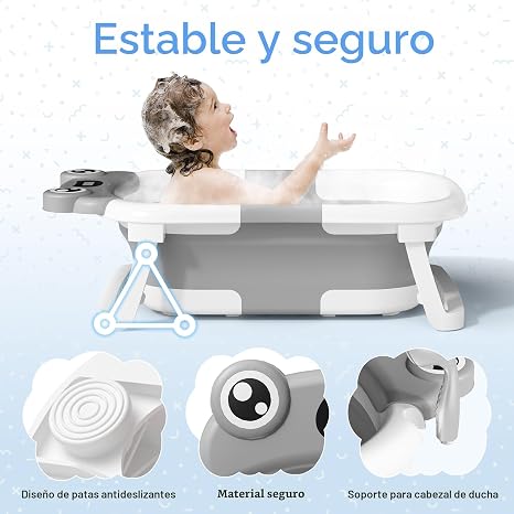 Bañera para bebé, bañera plegable para recién nacidos de 0 a 24 meses con cojín suave y termómetro - Imagen 3