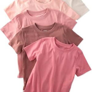 Paquete de 5 camisetas de manga corta para niños pequeños, 100% algodón orgánico para niños y niñas