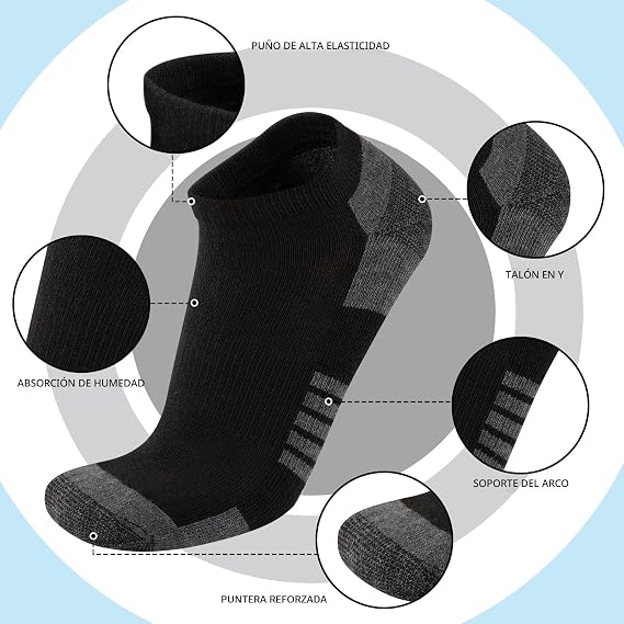 10 pares de calcetines de tobillo para hombre, paquete de 10 unidades, de corte bajo, cómodos, acolchados, casuales