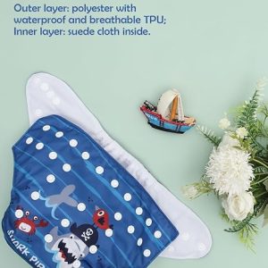 Pañales de tela para bebé, paquete de 6 con 12 inserciones, fundas de pañales de tela, ajustables, lavables, reutilizables, para bebés niñas y niños, 6DM115A