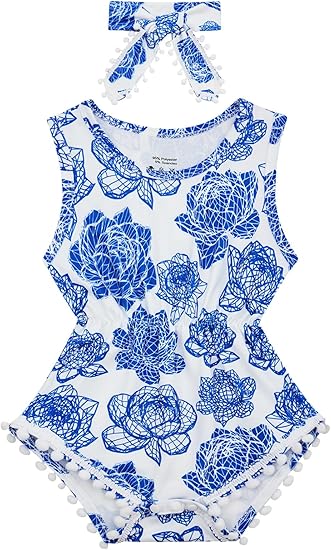 BFUSTYLE Ropa para bebé niña de 0-24 meses Conjunto sin mangas Mameluco Body para bebé con diadema