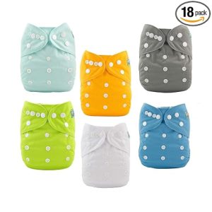 Pañales de tela para bebé, paquete de 6 con 12 inserciones, fundas de pañales de tela, ajustables, lavables, reutilizables, para bebés niñas y niños, 6DM115A