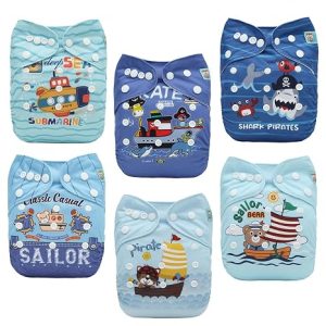 Pañales de tela para bebé, paquete de 6 con 12 inserciones, fundas de pañales de tela, ajustables, lavables, reutilizables, para bebés niñas y niños, 6DM115A