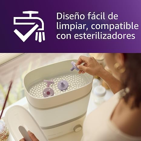 Philips Avent Soothie Chupetes ortodónticos para bebé, 100% de silicona, de una pieza, sin BPA, para bebés de 0 a 3 meses, 2 lila y 2 rosa, paquete de 4, modelo SCF190/70