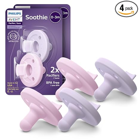 Philips Avent Soothie Chupetes ortodónticos para bebé, 100% de silicona, de una pieza, sin BPA, para bebés de 0 a 3 meses, 2 lila y 2 rosa, paquete de 4, modelo SCF190/70 - Imagen 4