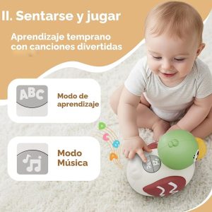 Juguete musical de pato para bebé, juguete para gatear con la boca abajo, pato musical para niños pequeños con sonido ligero de 6 a 12