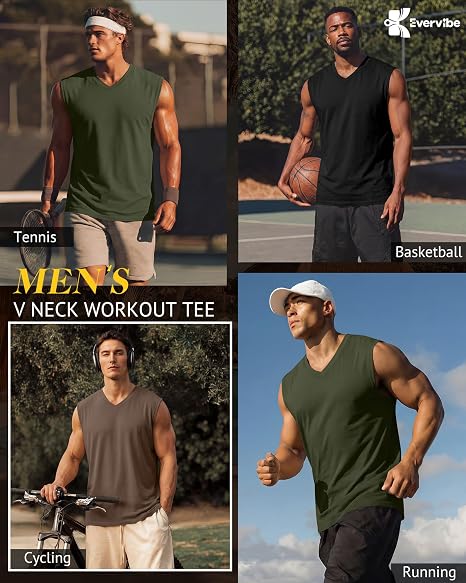Paquete de 3 camisetas sin mangas con cuello en V para hombre, 95% algodón, sin mangas, grandes y altas, camisetas de entrenamiento para gimnasio - Imagen 5
