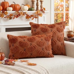 Fundas de cojín Artscope Pumpkin Fall de 18x18 pulgadas, juego de 2, fundas de cojín decorativas de felpa suave de piel sintética para el Día de Acción de Gracias, sofá, dormitorio