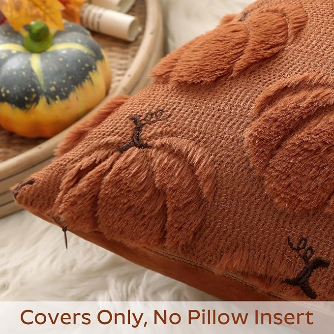 Fundas de cojín Artscope Pumpkin Fall de 18x18 pulgadas, juego de 2, fundas de cojín decorativas de felpa suave de piel sintética para el Día de Acción de Gracias, sofá, dormitorio - Imagen 4