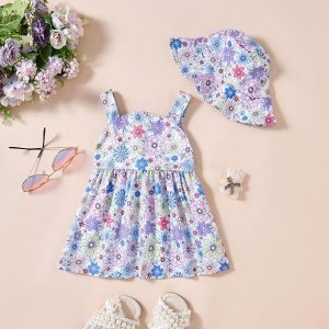 Vestido para bebé recién nacida niña pequeña Vestido para niña pequeña de cuello halter sin mangas con flores Vestido de verano para niña de espalda abierta Vestidos de verano para niña