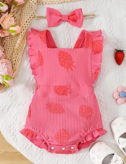 Fullfamous Conjunto de mono y diadema con volantes para bebé niña