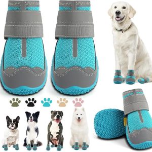 Botas para perros grandes, botas para perros medianos y protectores de patas para suelos de madera dura, botines para perros al aire libre para pavimento caliente, nieve de invierno, senderismo