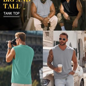 Paquete de 3 camisetas sin mangas con cuello en V para hombre, 95% algodón, sin mangas, grandes y altas, camisetas de entrenamiento para gimnasio