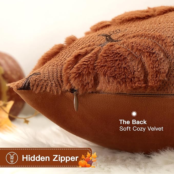 Fundas de cojín Artscope Pumpkin Fall de 18x18 pulgadas, juego de 2, fundas de cojín decorativas de felpa suave de piel sintética para el Día de Acción de Gracias, sofá, dormitorio - Imagen 2