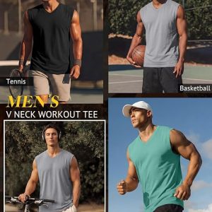 Paquete de 3 camisetas sin mangas con cuello en V para hombre, 95% algodón, sin mangas, grandes y altas, camisetas de entrenamiento para gimnasio