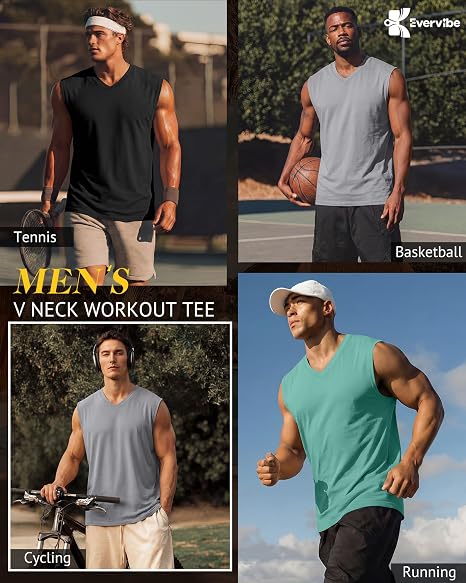 Paquete de 3 camisetas sin mangas con cuello en V para hombre, 95% algodón, sin mangas, grandes y altas, camisetas de entrenamiento para gimnasio - Imagen 3