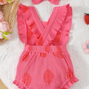 Fullfamous Conjunto de mono y diadema con volantes para bebé niña