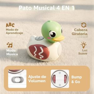 Juguete musical de pato para bebé, juguete para gatear con la boca abajo, pato musical para niños pequeños con sonido ligero de 6 a 12