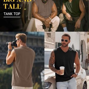 Paquete de 3 camisetas sin mangas con cuello en V para hombre, 95% algodón, sin mangas, grandes y altas, camisetas de entrenamiento para gimnasio