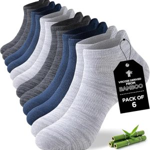 alcetines de tobillo para hombre, 6 pares de bambú y rayón transpirables deportivos de corte bajo y fino, multicolor, talla 6-8 9-11 12-14