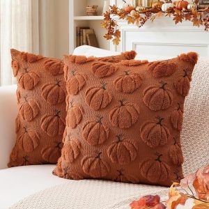 Fundas de cojín Artscope Pumpkin Fall de 18x18 pulgadas, juego de 2, fundas de cojín decorativas de felpa suave de piel sintética para el Día de Acción de Gracias, sofá, dormitorio